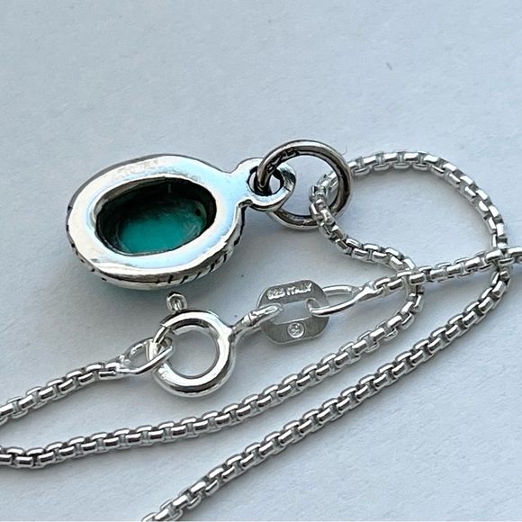 Sterling Silver Small Dainty Oval Synthetic Turquoise Necklace, Silver Necklace - Picture 10 of 10